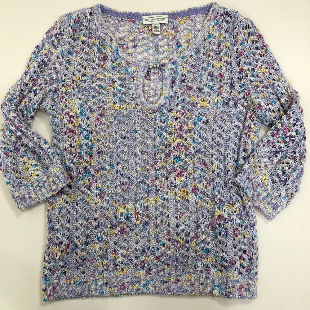 Lavender Open-Knit Keyhole Sweater Top